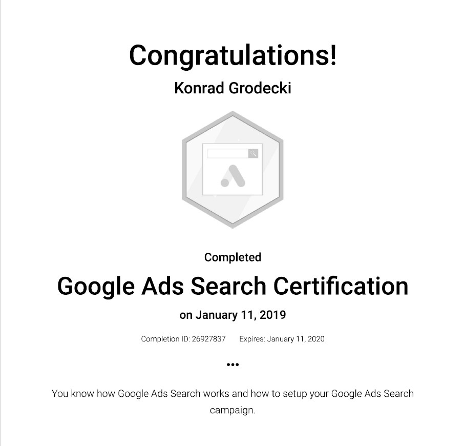 Google Ads Search Certyfikation